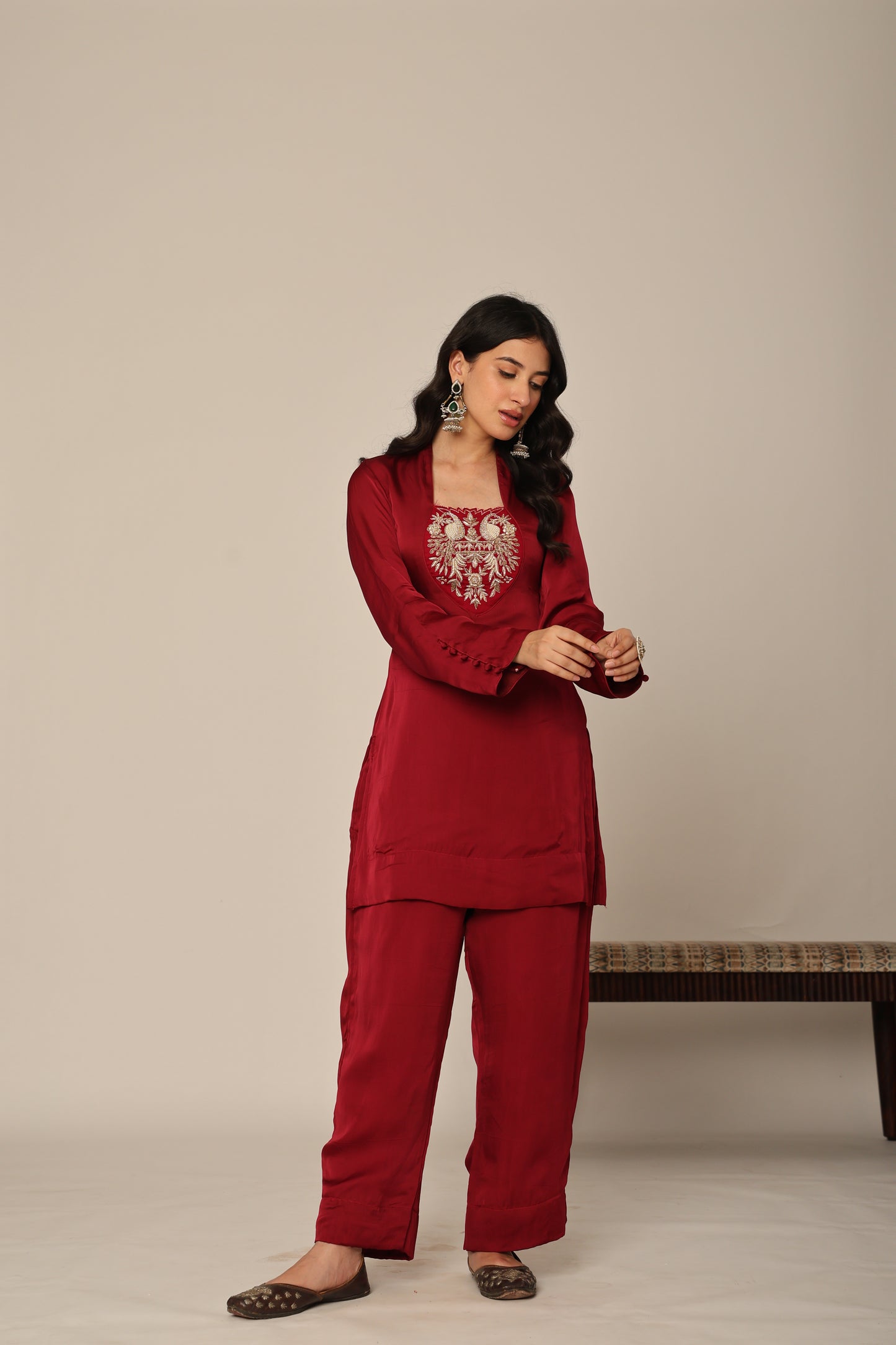 cherry Silk Organza Farshi Salwar Suit Set
