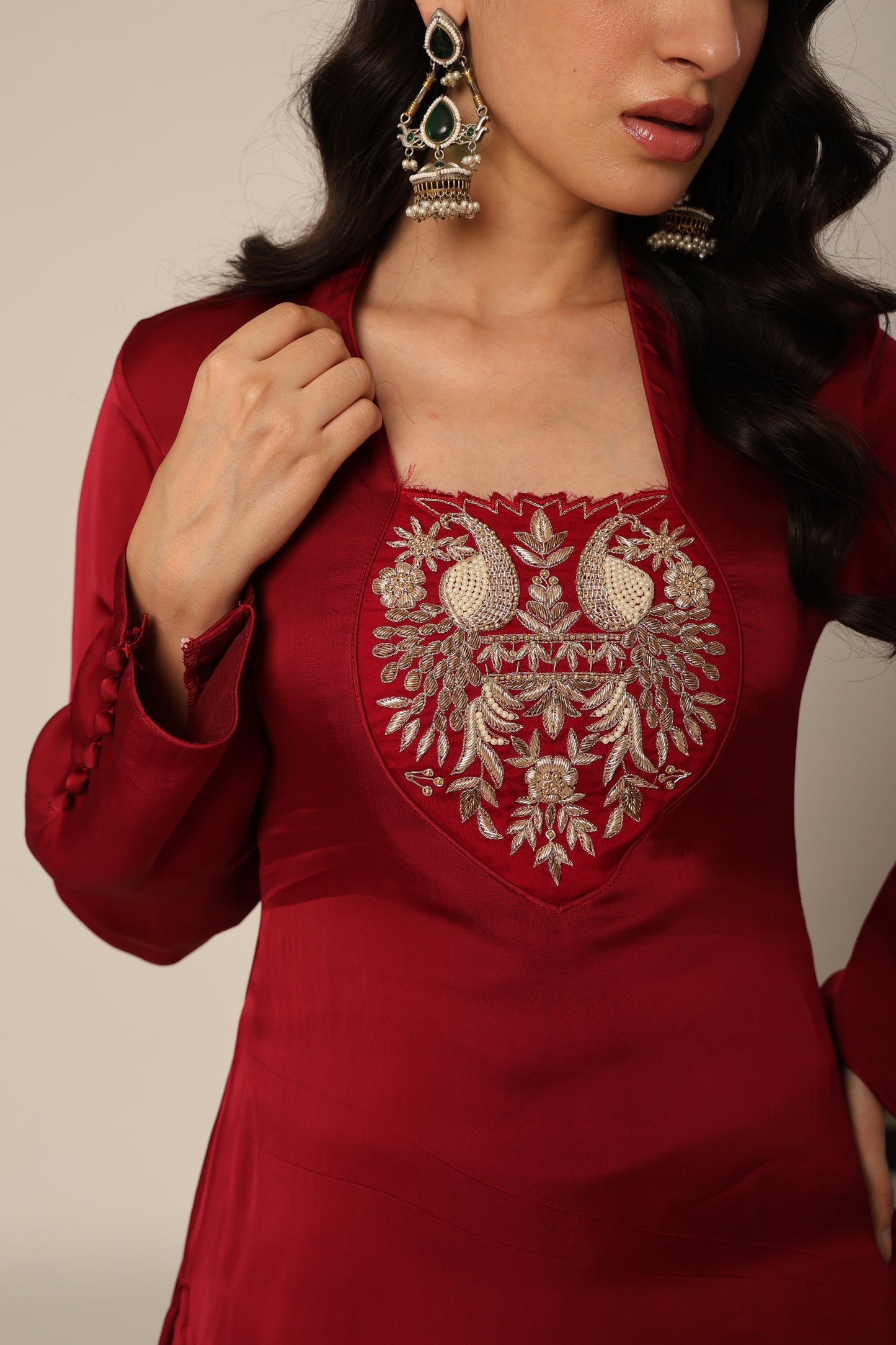 cherry Silk Organza Farshi Salwar Suit Set