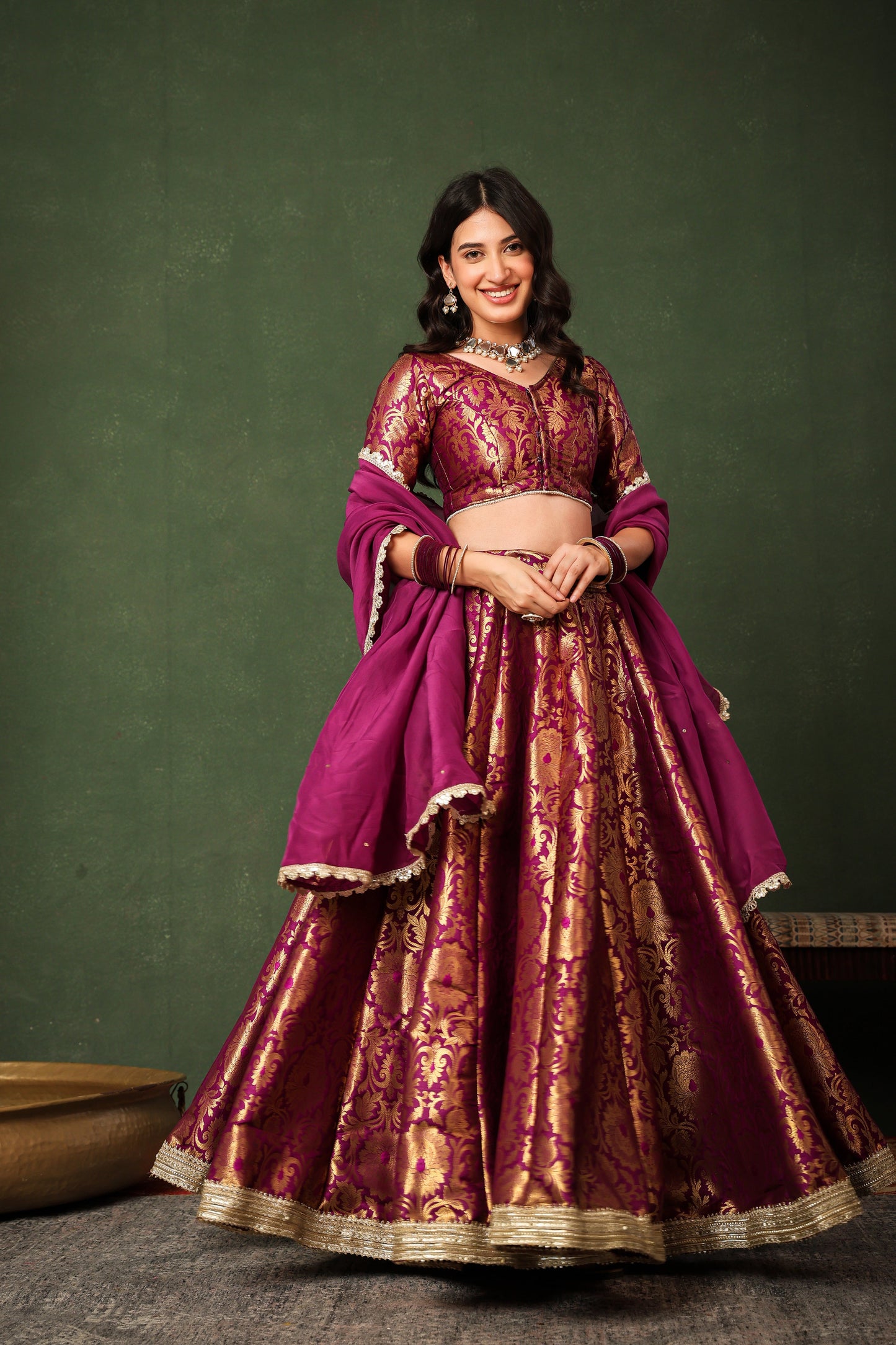Purple Brocade Silk Lehenga Set with Organza Dupatta ✨