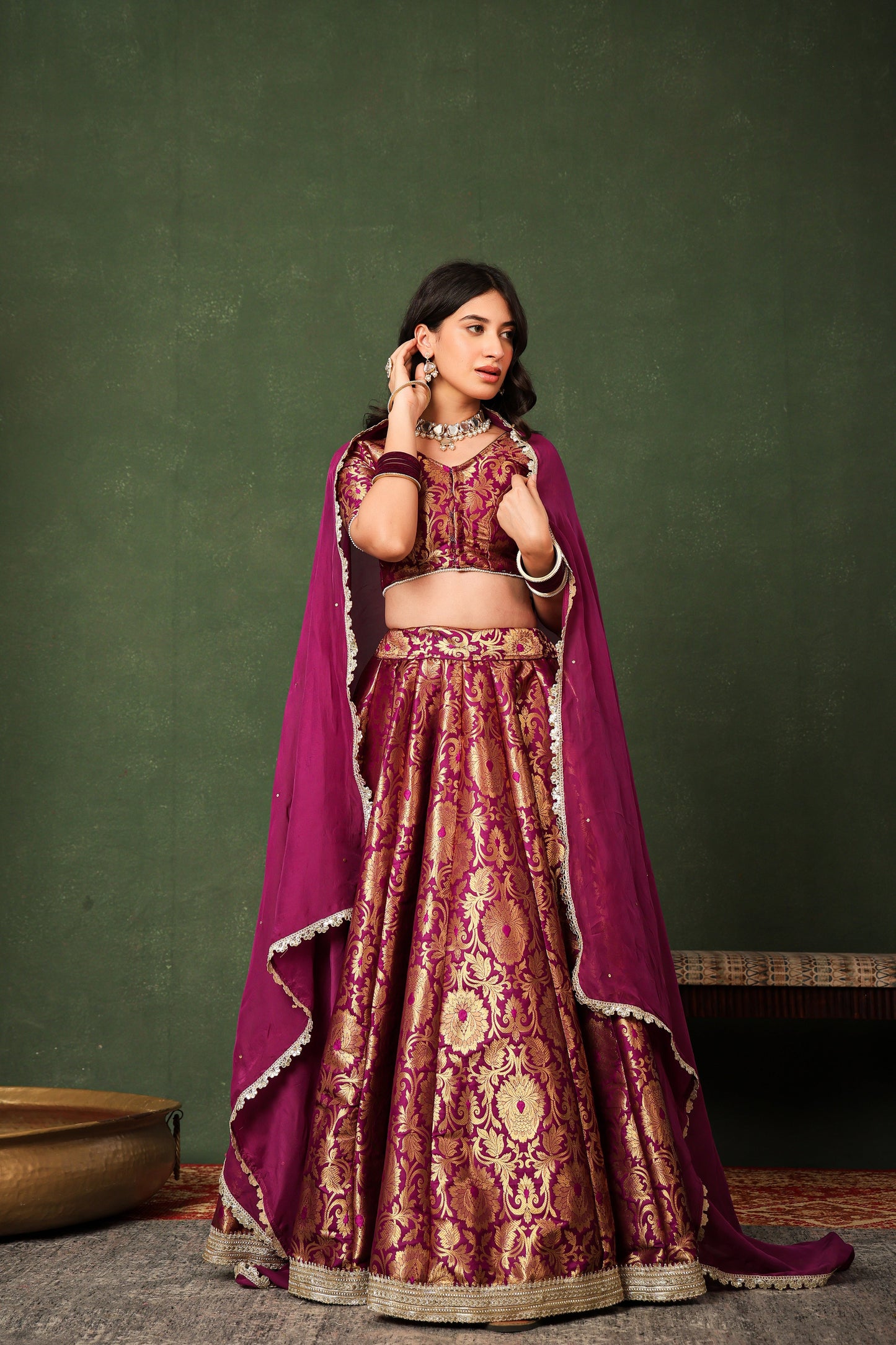 Purple Brocade Silk Lehenga Set with Organza Dupatta ✨