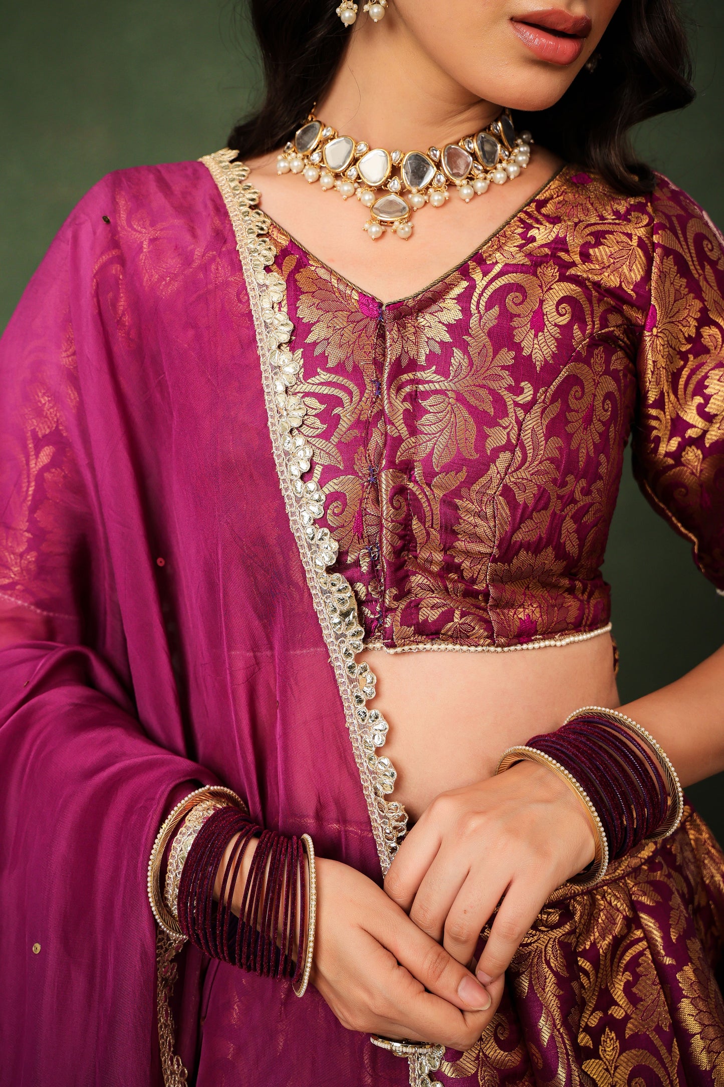 Purple Brocade Silk Lehenga Set with Organza Dupatta ✨