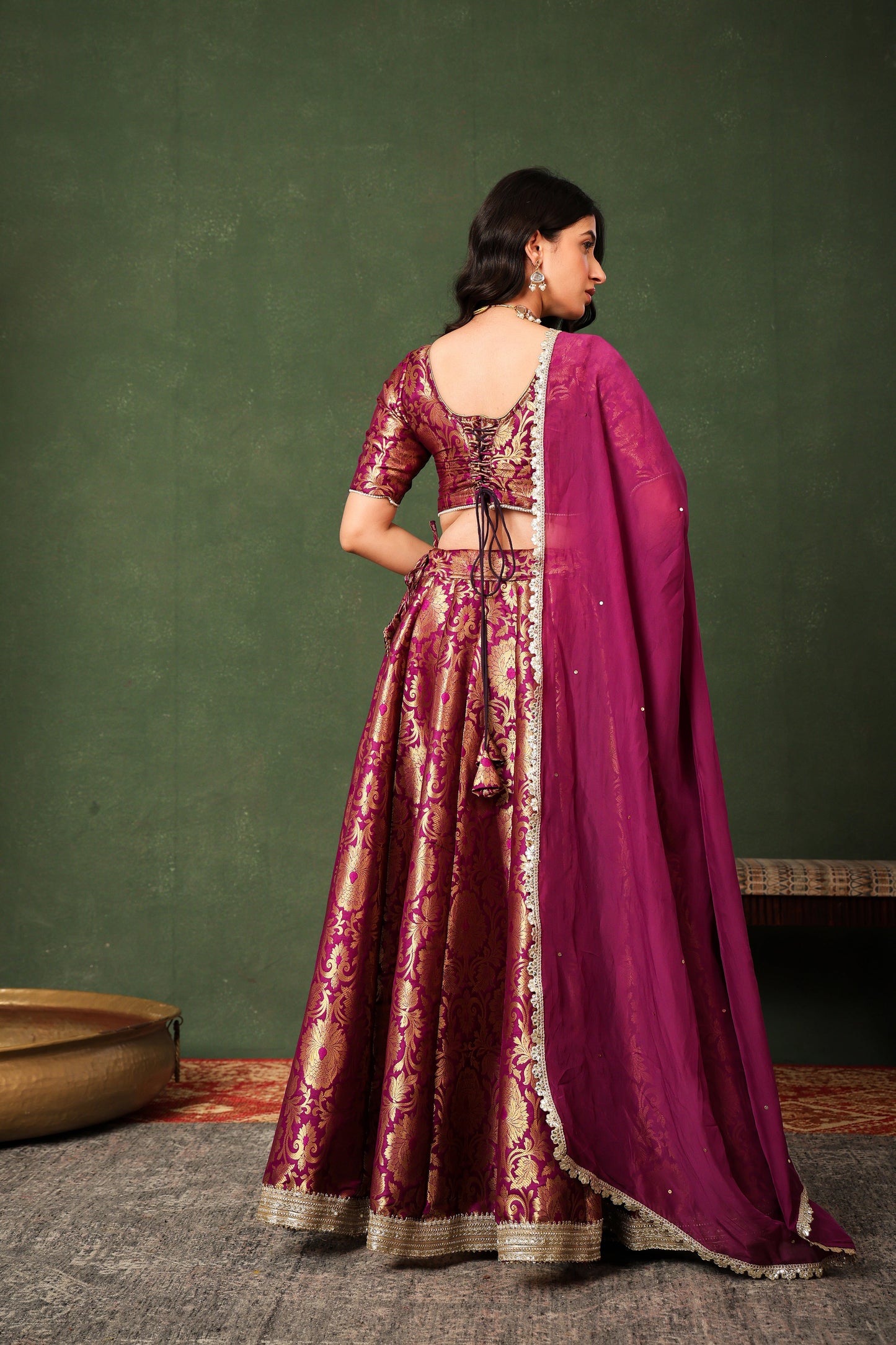 Purple Brocade Silk Lehenga Set with Organza Dupatta ✨