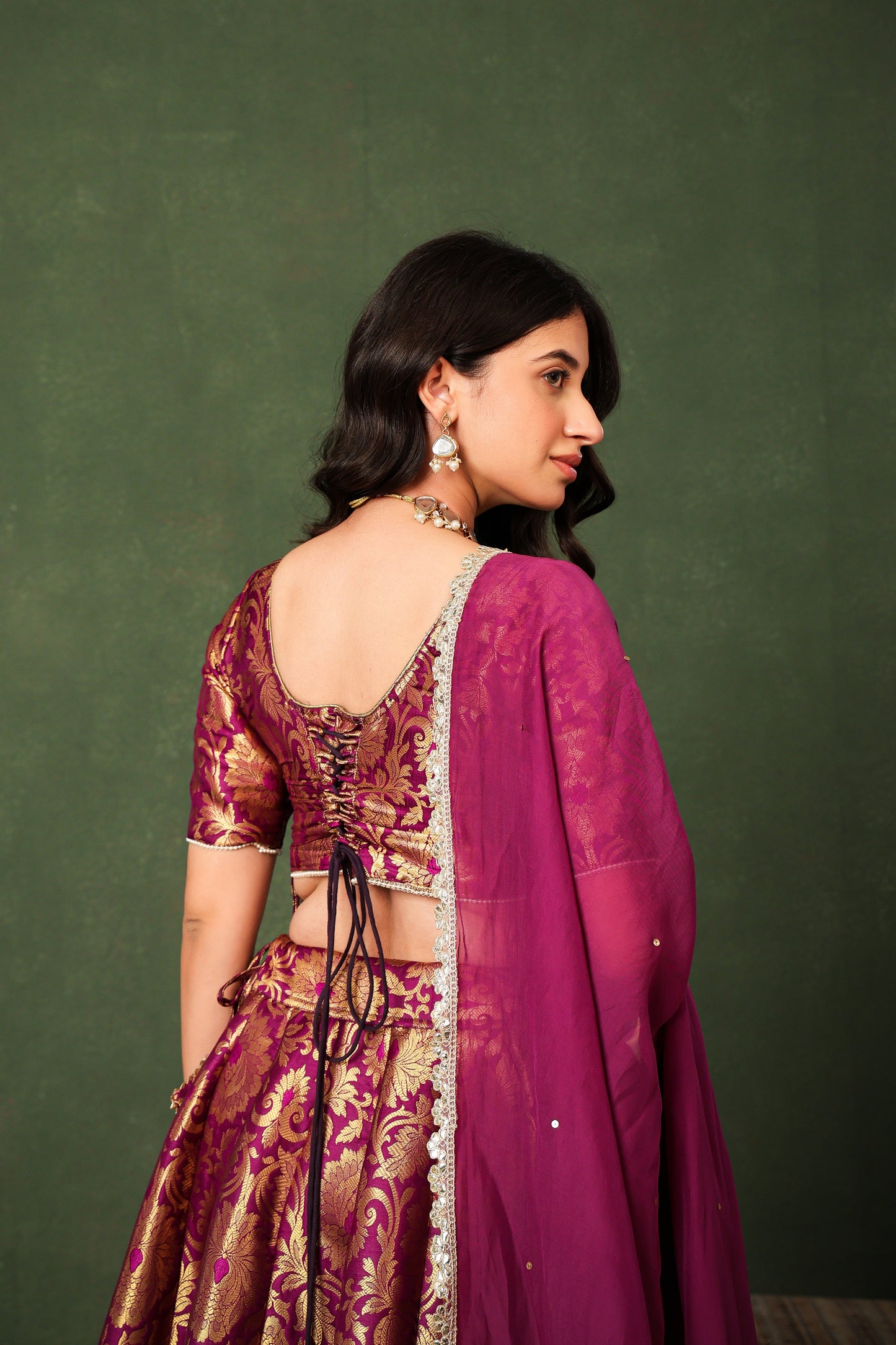 Purple Brocade Silk Lehenga Set with Organza Dupatta ✨
