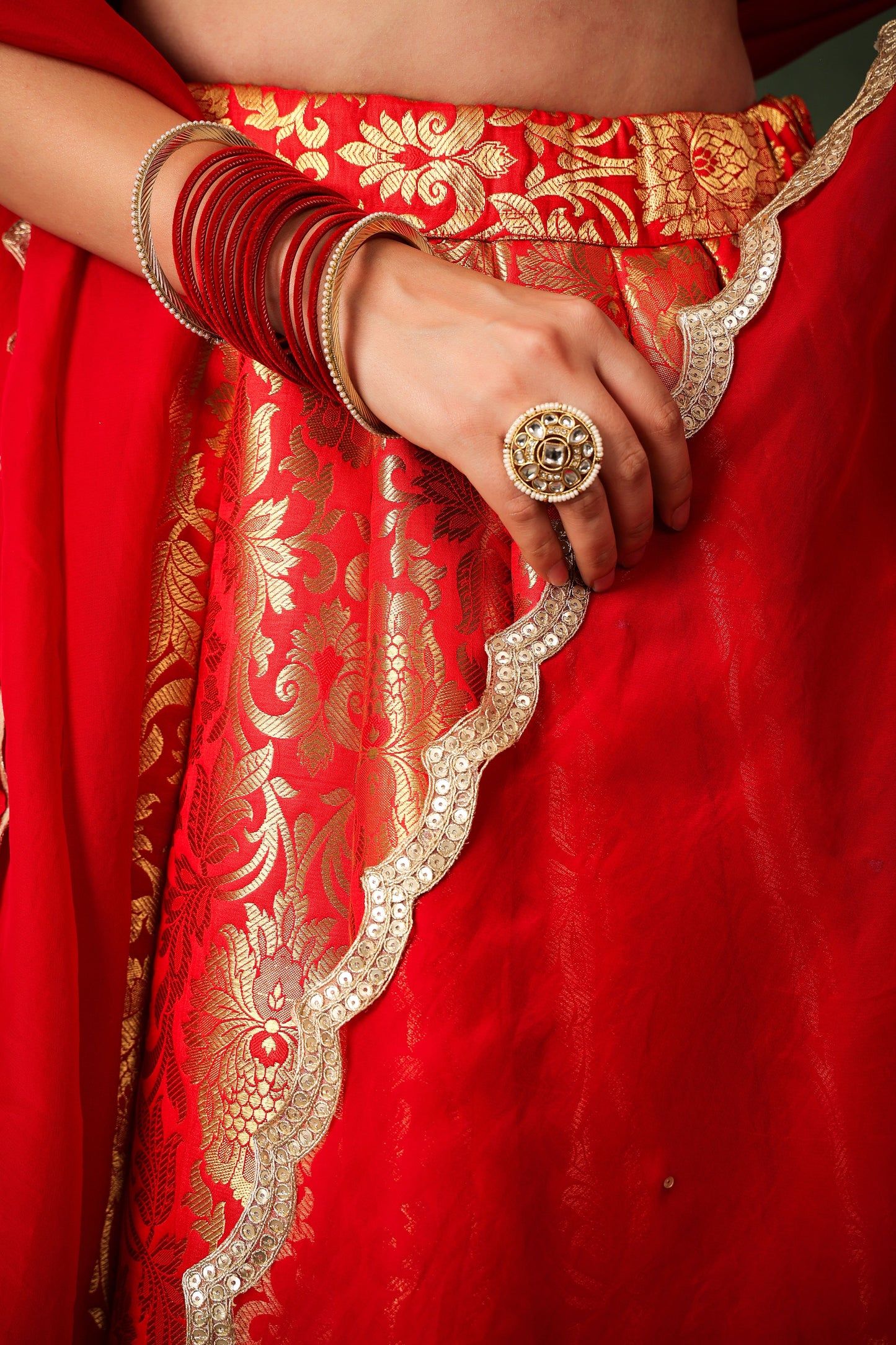 Red Brocade Silk Lehenga Set with Organza Dupatta ✨
