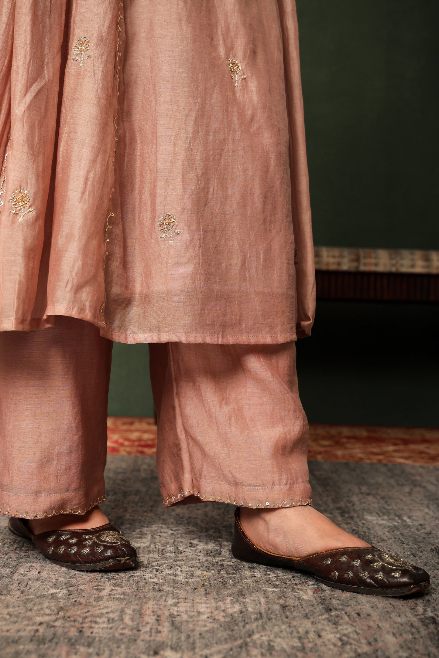 Mulchanderi Chand Kali Suit - Nude Brown