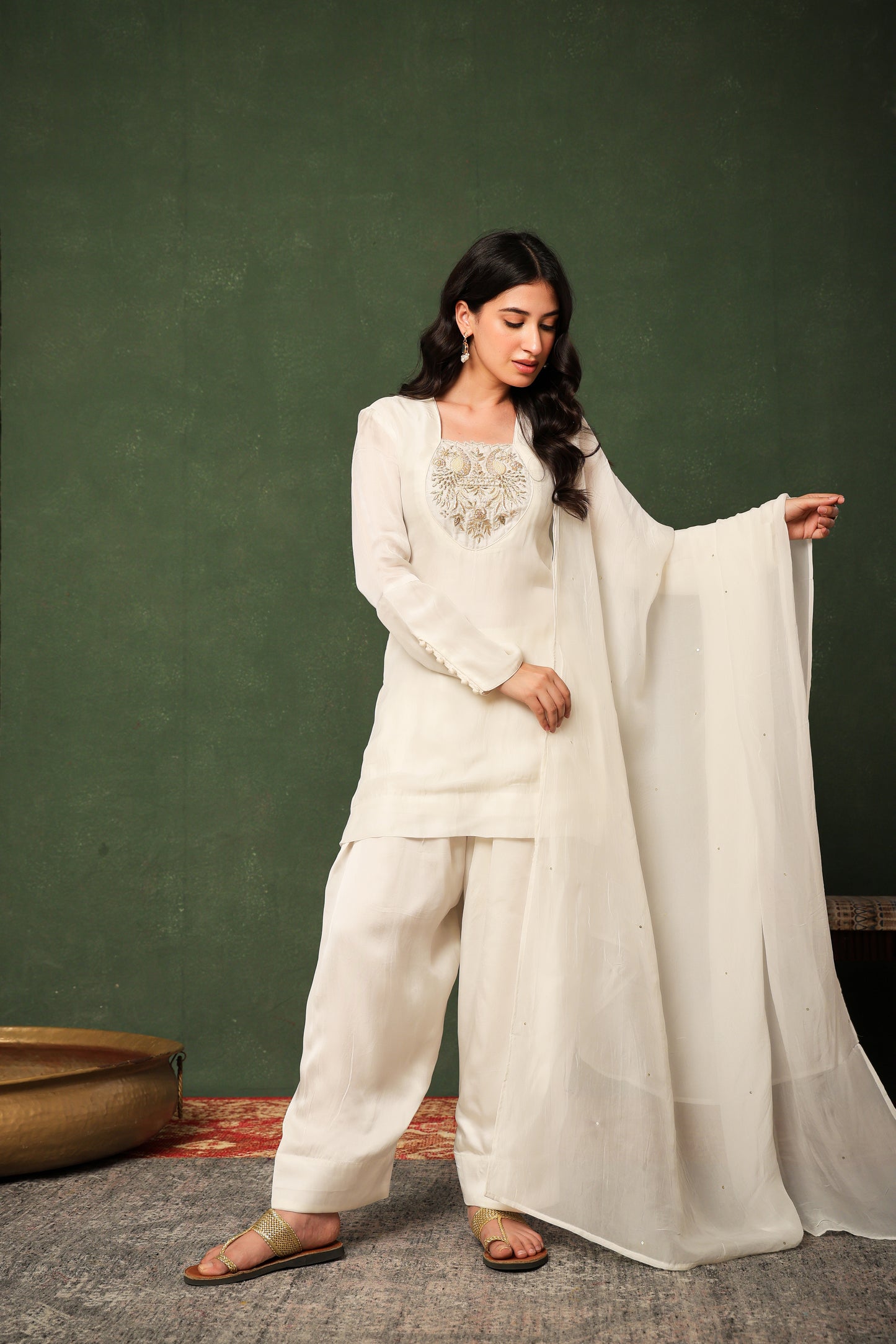 White Silk Organza Farshi Salwar Suit Set