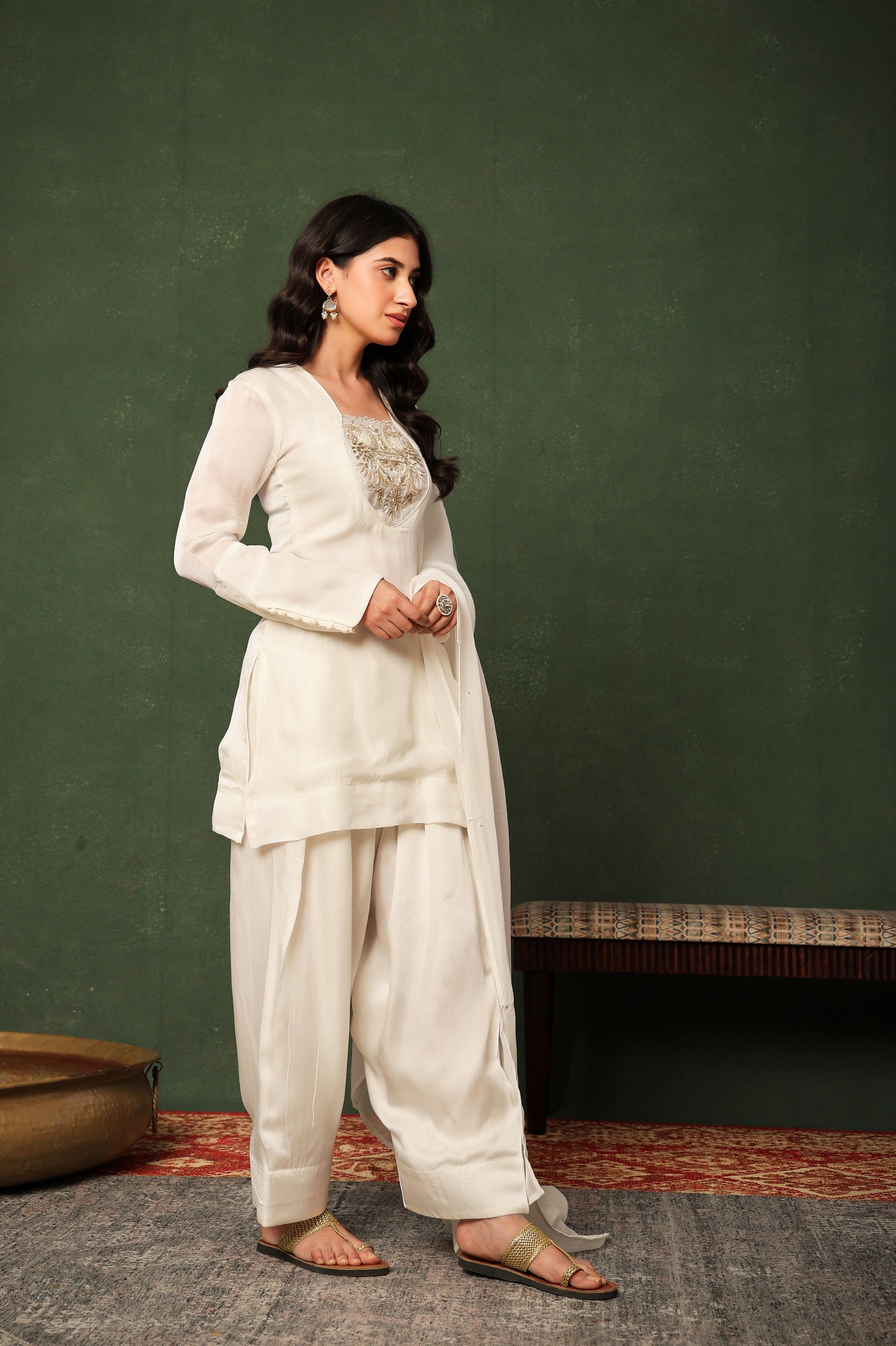 White Silk Organza Farshi Salwar Suit Set