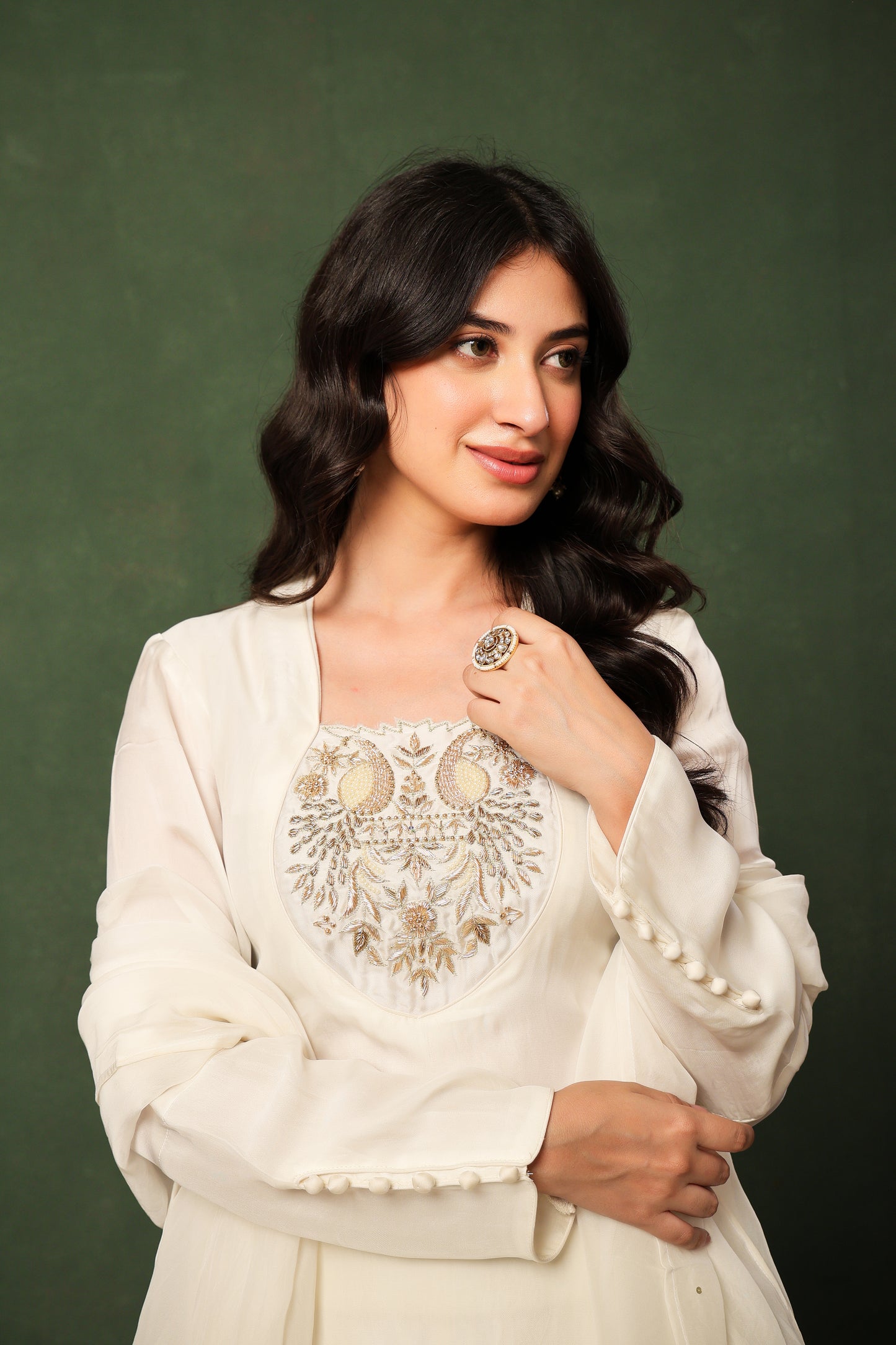 White Silk Organza Farshi Salwar Suit Set