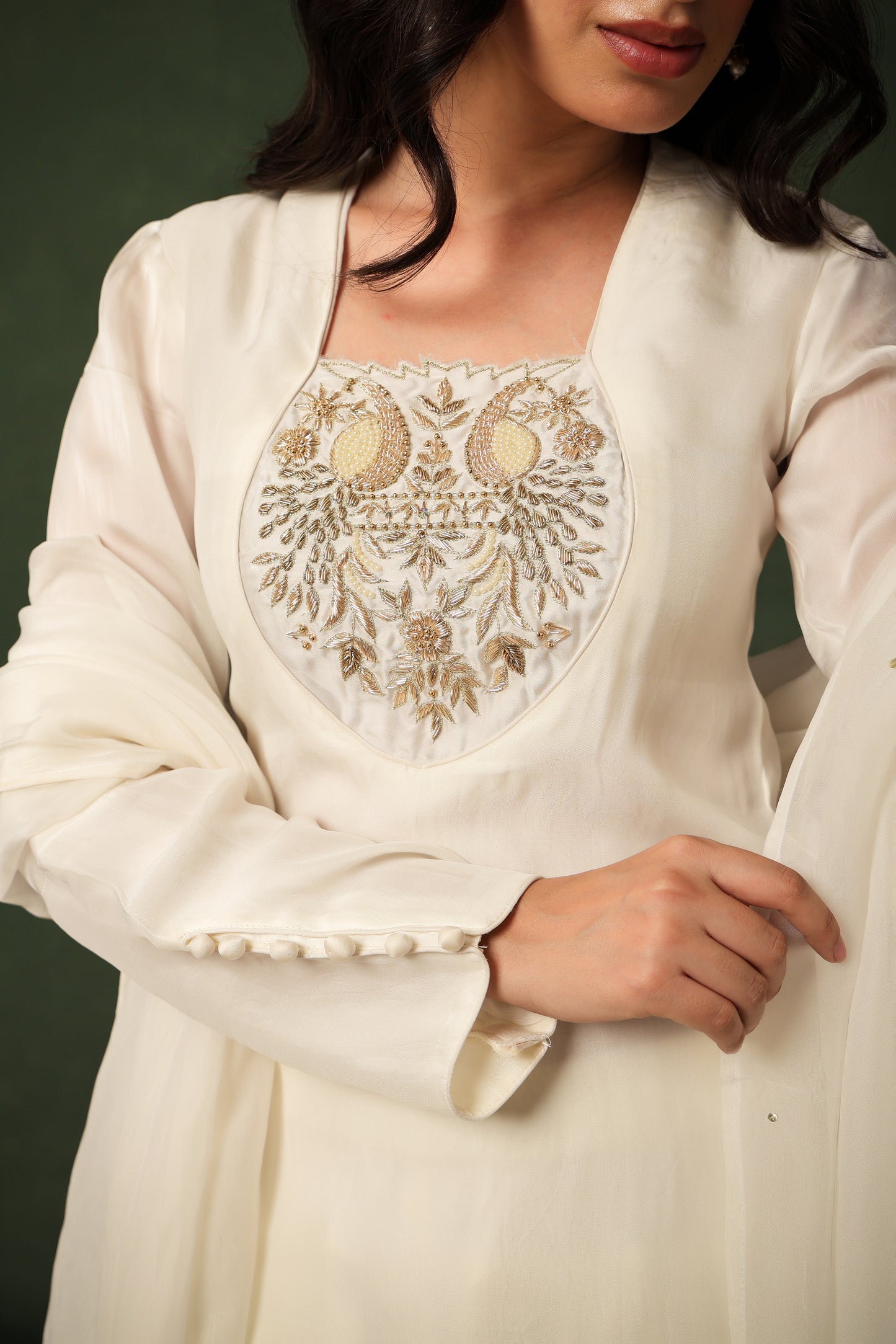 White Silk Organza Farshi Salwar Suit Set