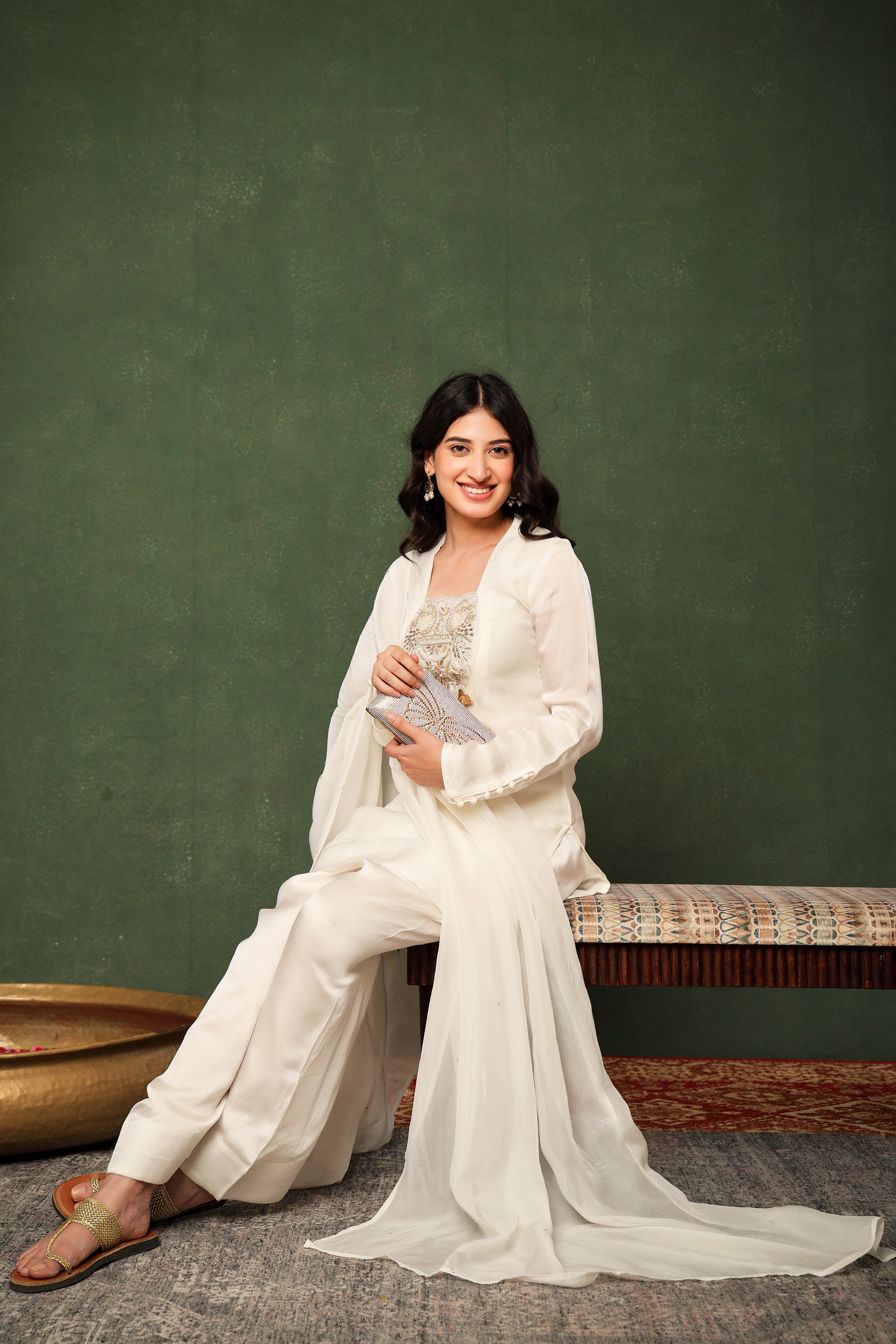 White Silk Organza Farshi Salwar Suit Set