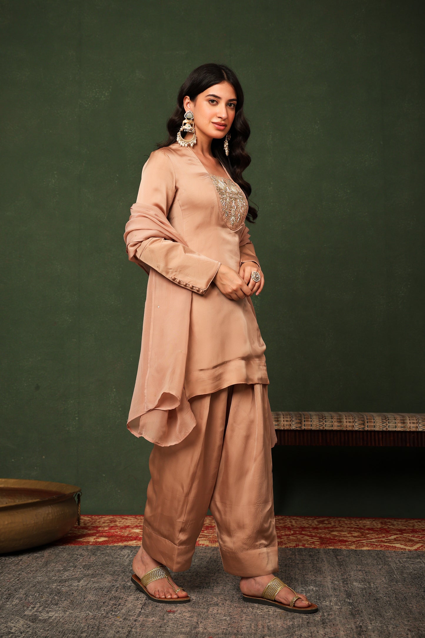 Silk Organza Champange Farshi Salwar Suit Set