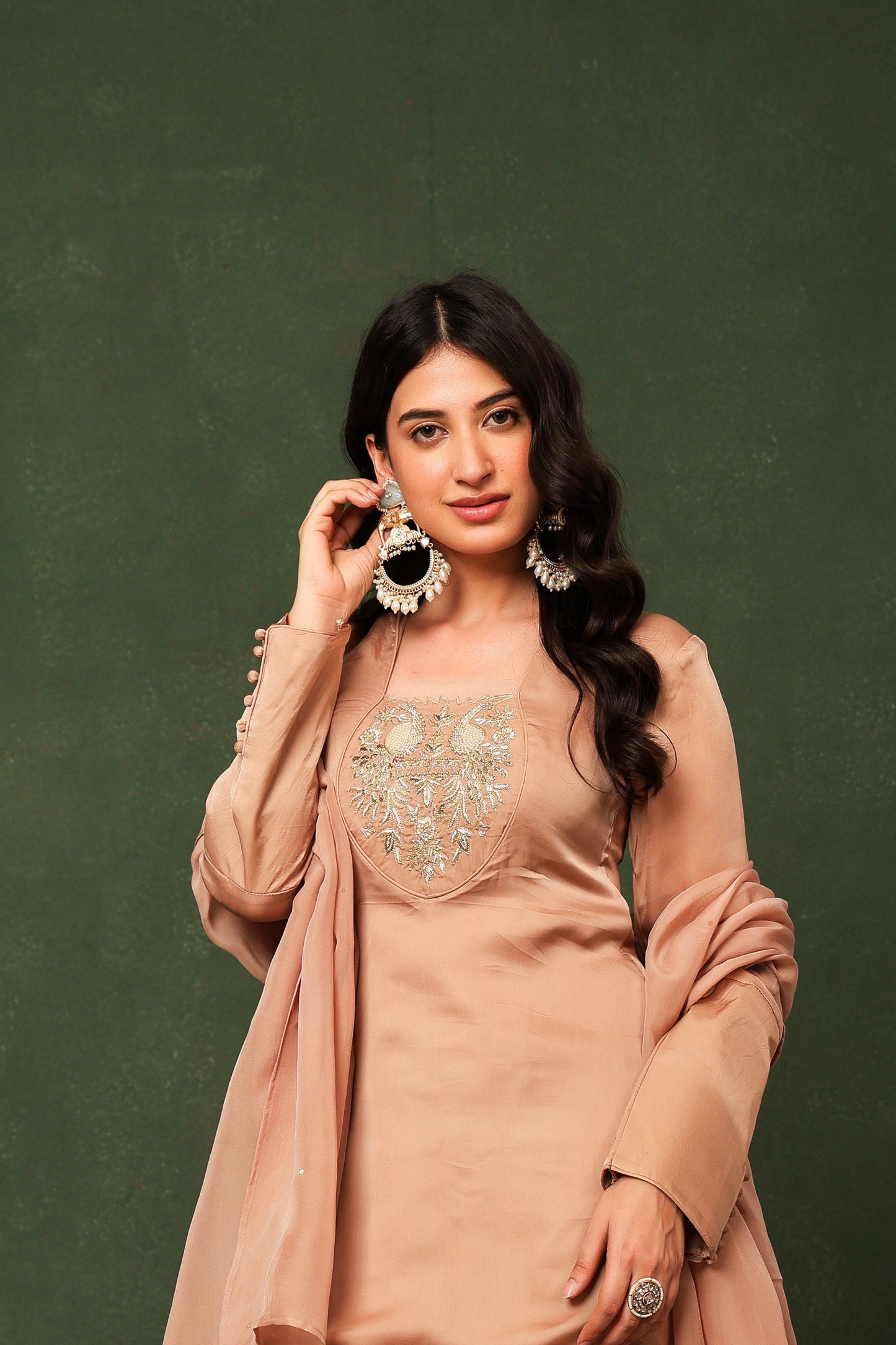 Silk Organza Champange Farshi Salwar Suit Set