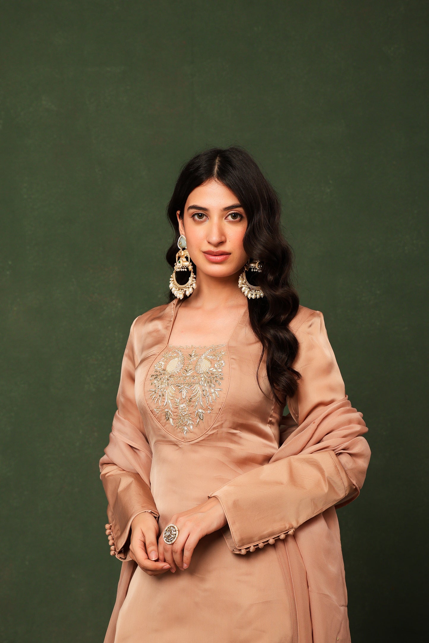 Silk Organza Champange Farshi Salwar Suit Set