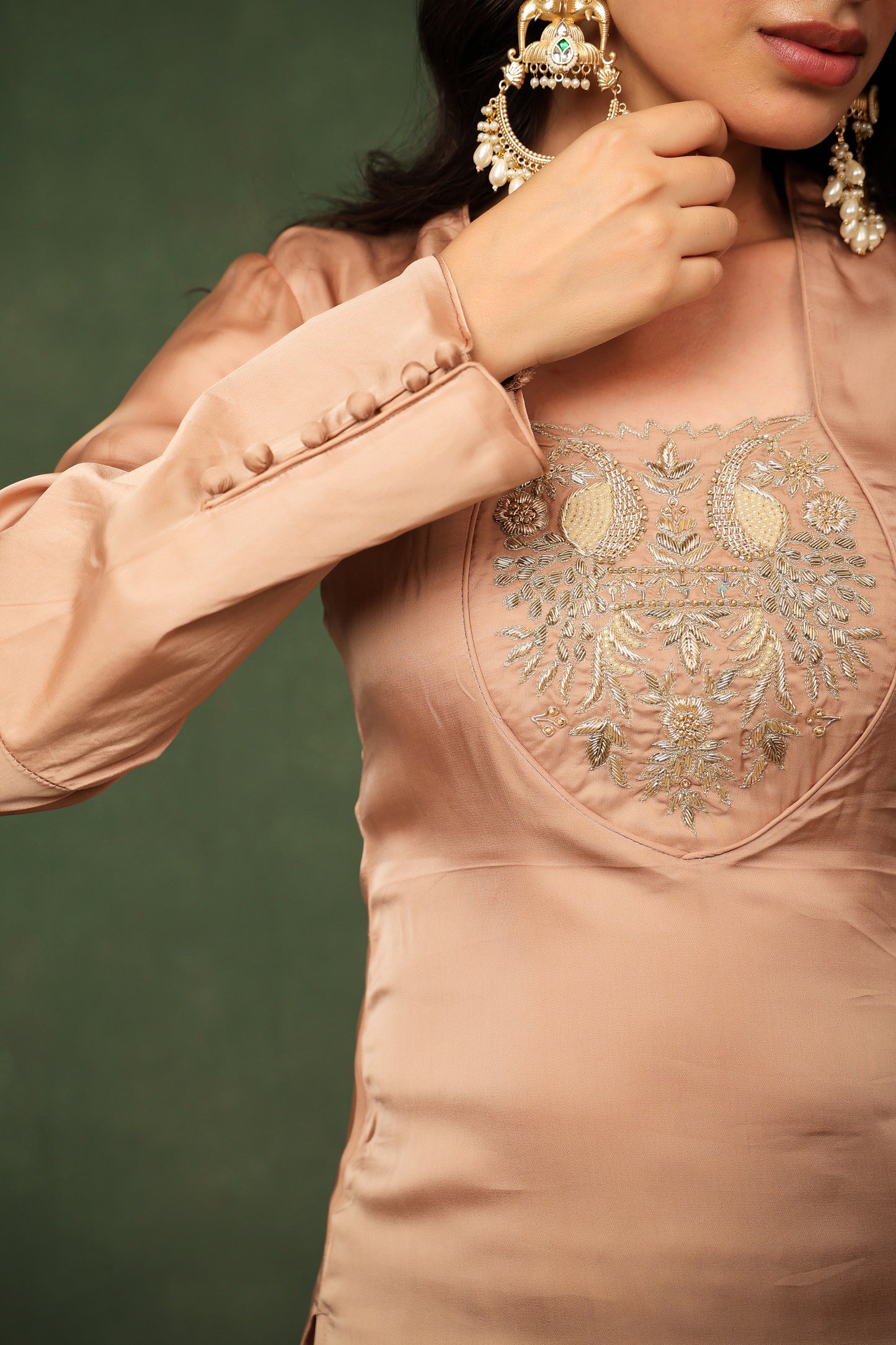 Silk Organza Champange Farshi Salwar Suit Set