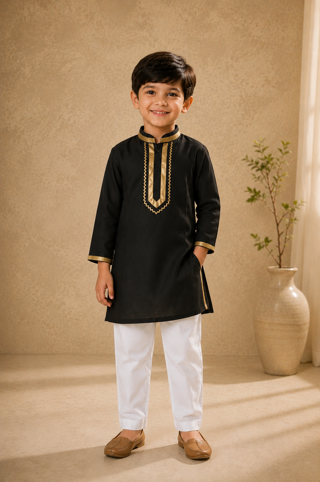 Black Soft Chanderi Silk Girls kurta and Farsi Salwar- Noor Collection