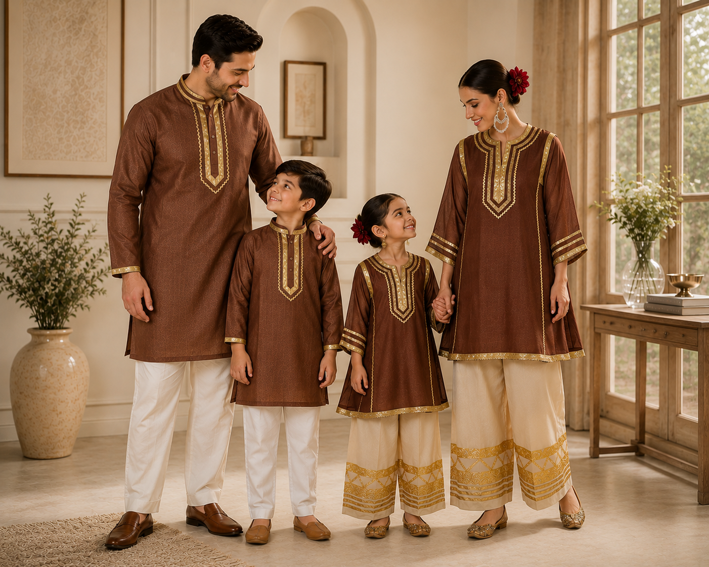 Brown Soft Chanderi Silk Girls kurta and Farsi Salwar- Noor Collection