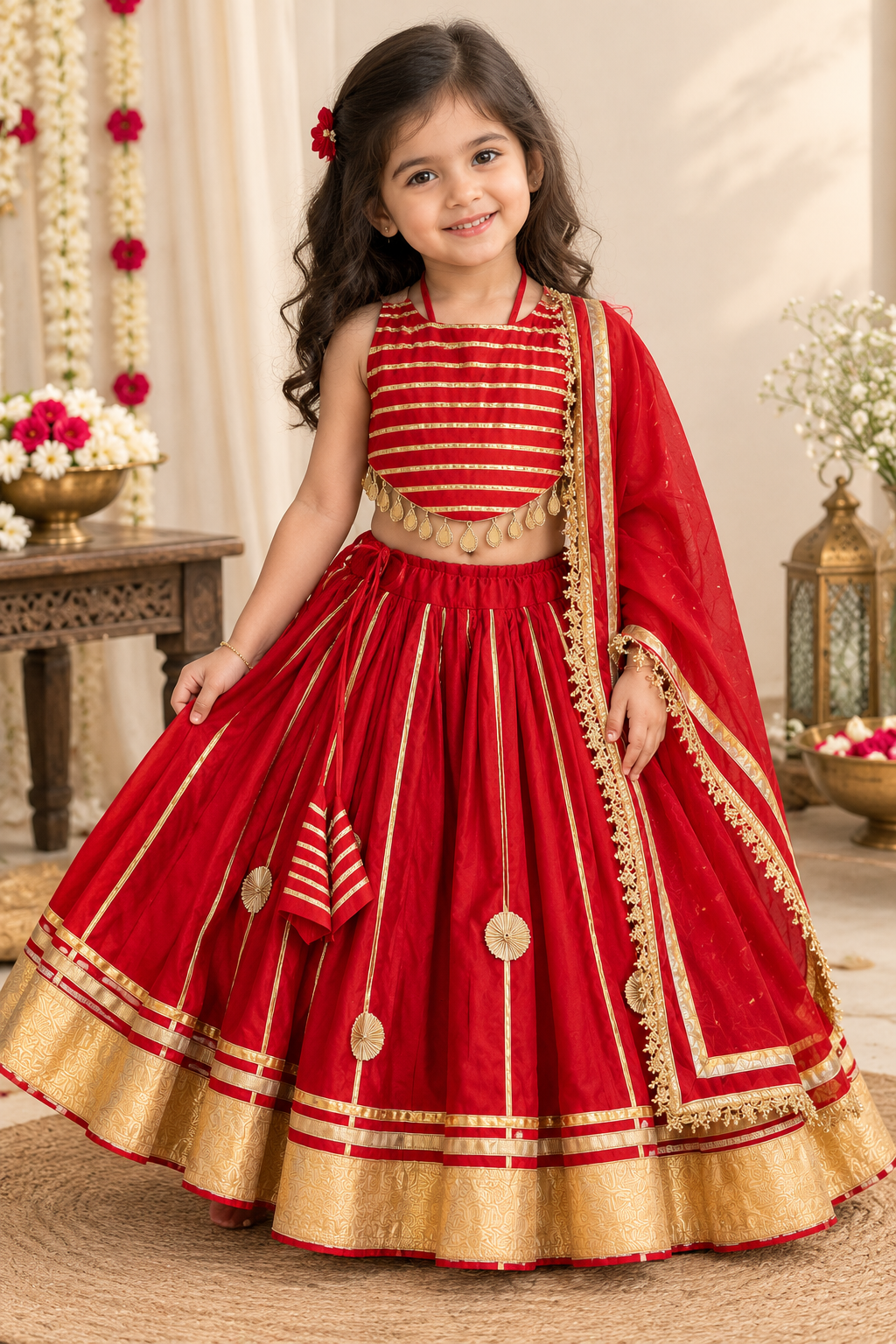 Girls Premium Red Lehenga Choli Set - LAAL GULAL