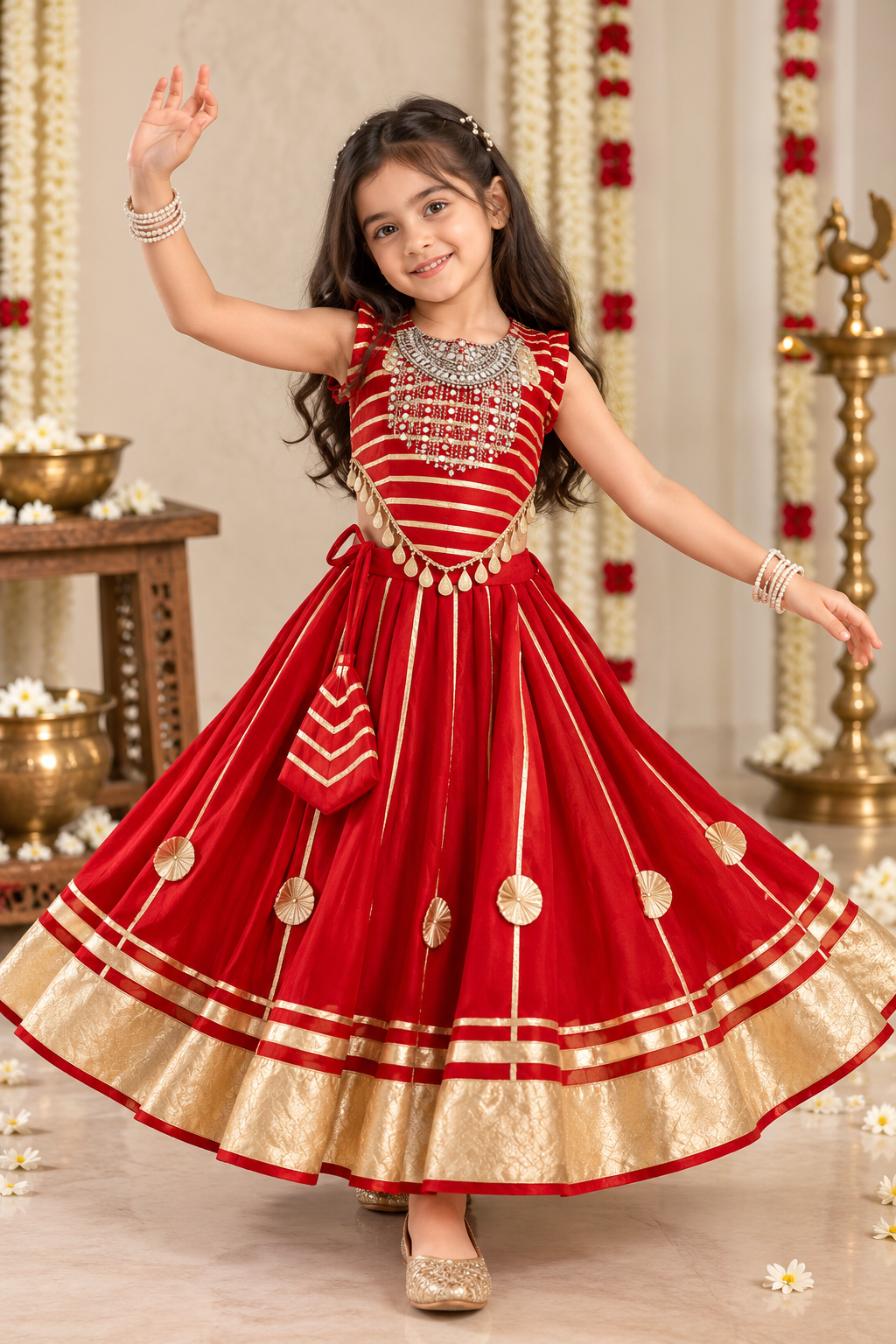 Girls Premium Red Lehenga Choli Set - LAAL GULAL