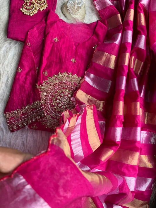 Khwab Premium Mul Chanderi Suit- Dupatta - PINK