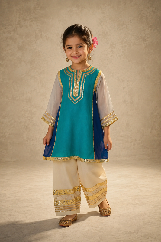 Soft Chanderi Silk Girls kurta and Farsi Salwar- Noor Collection