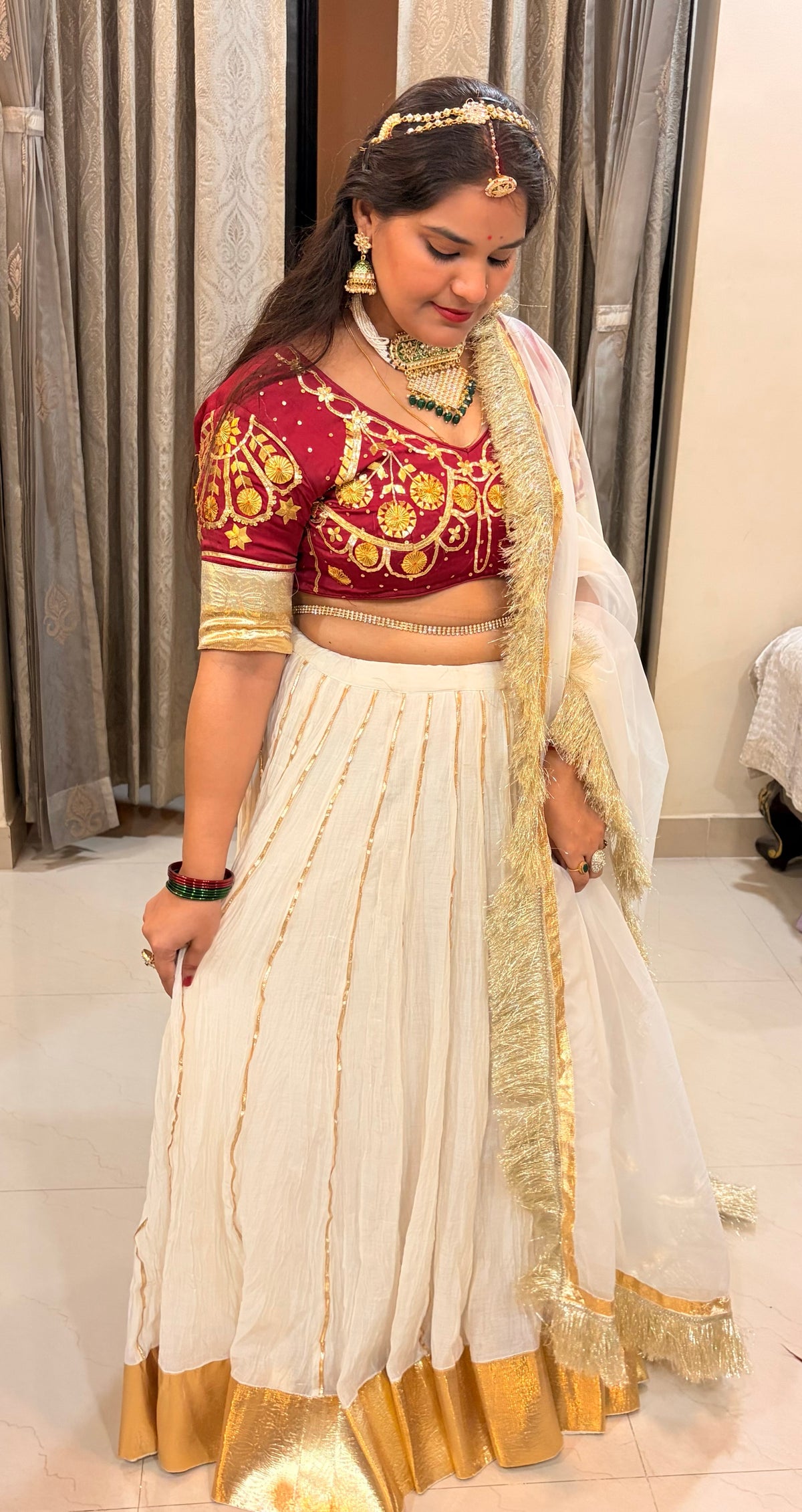Pure Silk Aangi Blouse with Mul Chanderi Silk Lehenga & Organza Dupatta – Gulnaar Royale
