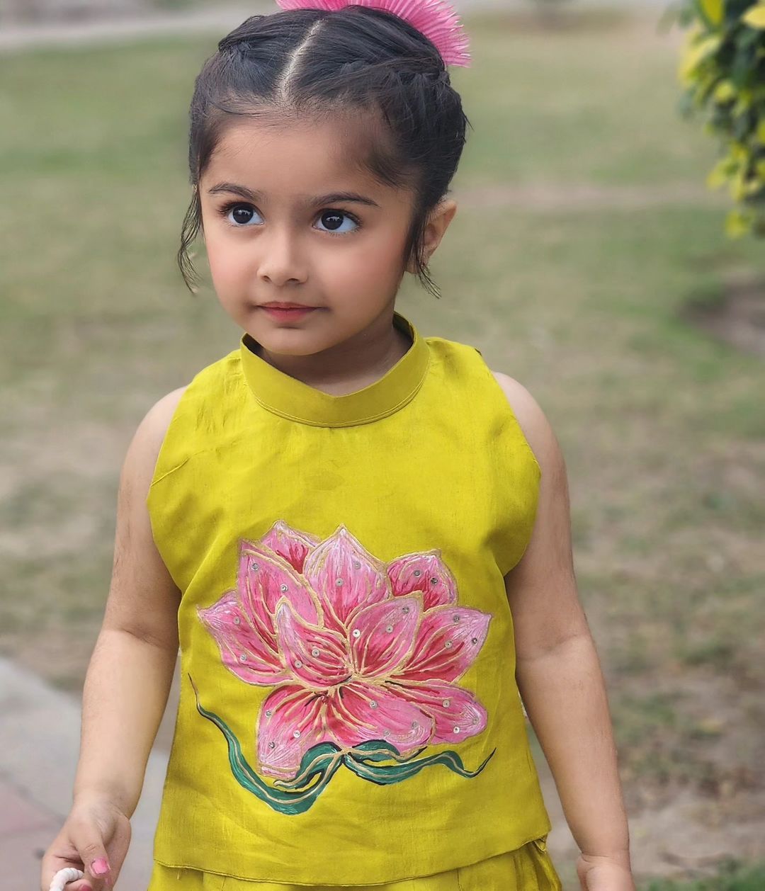 Girls Premium Hand Painted Coord Set- Lime