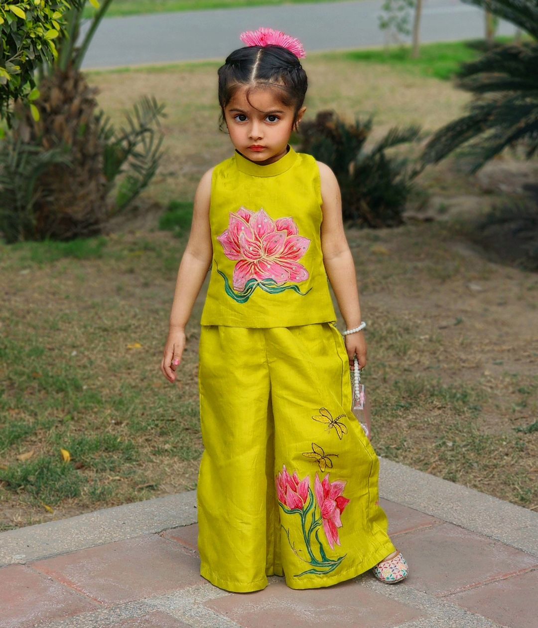 Girls Premium Hand Painted Coord Set- Lime
