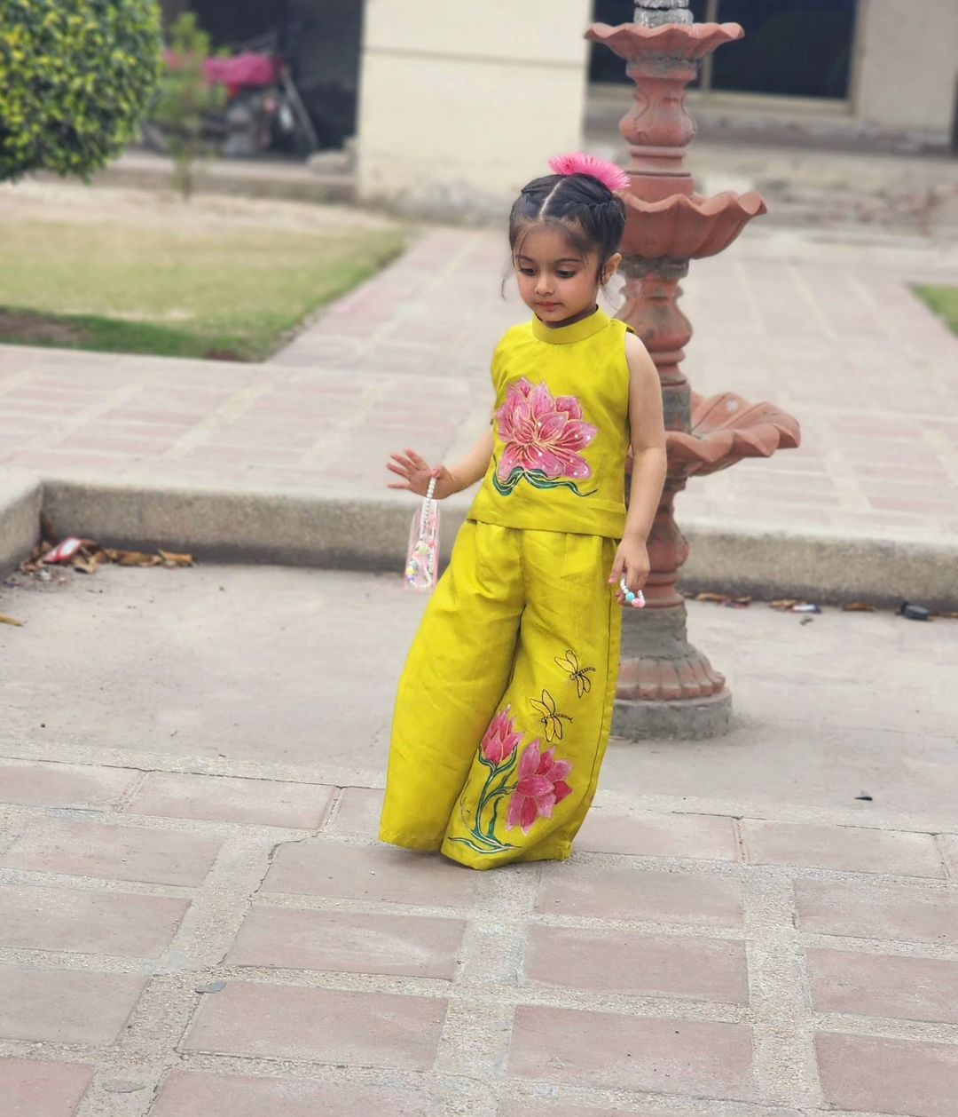Girls Premium Hand Painted Coord Set- Lime