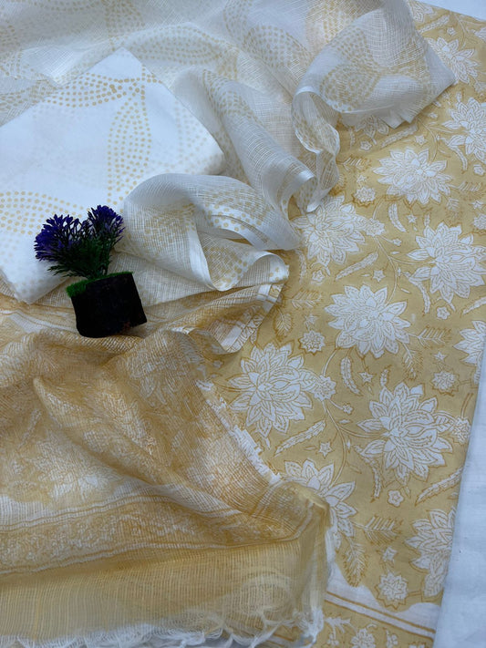 Block Printed Cotton Suit With Kota Doriya Dupatta