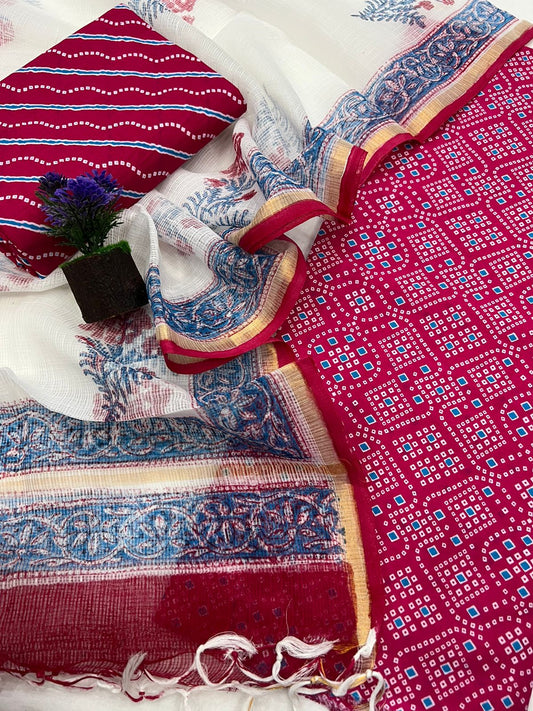 Pink Cotton suit Set With Kota Doriya Dupatta