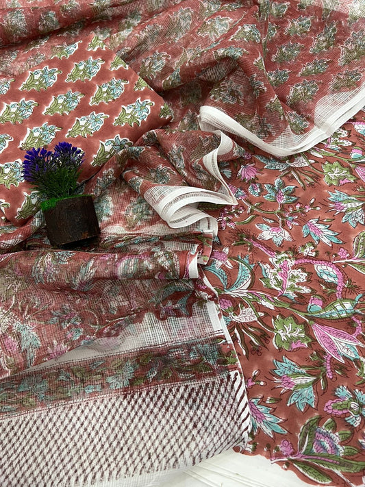 Hastkala Cotton Suit Set With Kota Doriya Dupatta