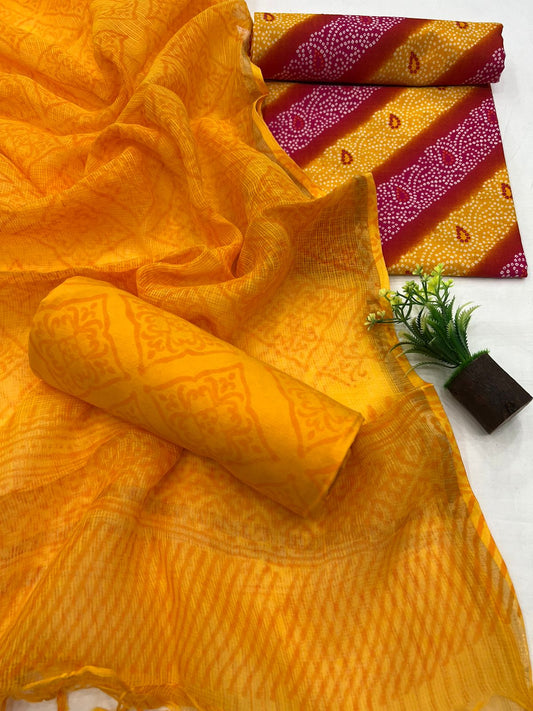 Elegant Cotton Suit Set With Kota Doriya Dupatta