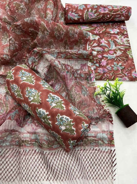 Elegant Cotton suit with kota Doriya Dupatta