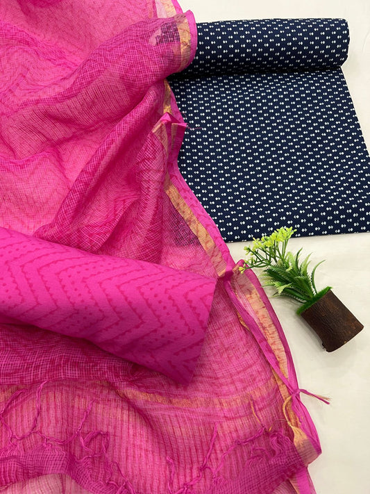 Contrast Cotton Suit With Kota Doriya Dupatta