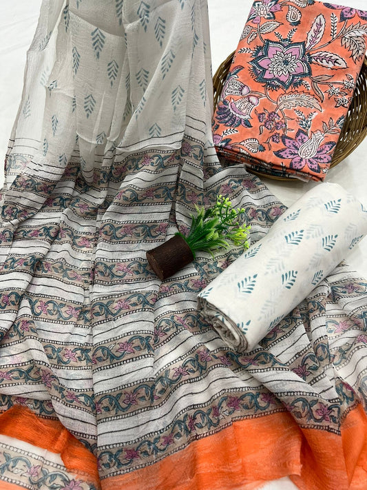 Hastkala Cotton Suit with Chiffon Dupatta