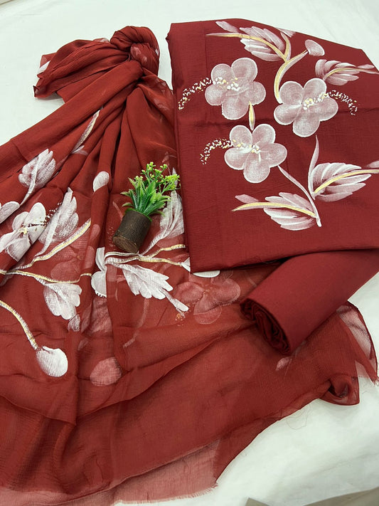 Beautiful Cotton Suit With Chiffon Dupatta