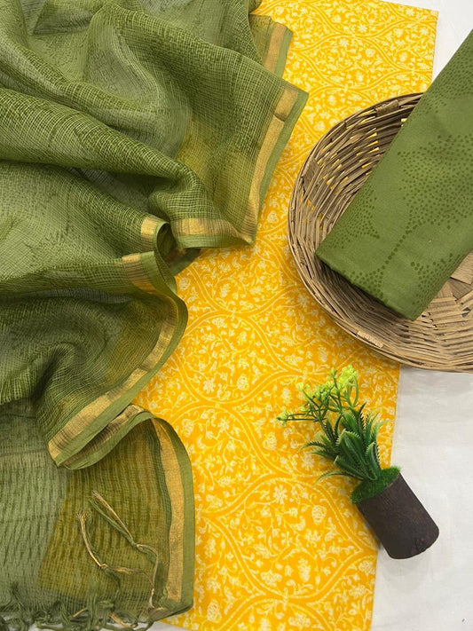Bright Cotton Suit with Kota Doriya Dupatta