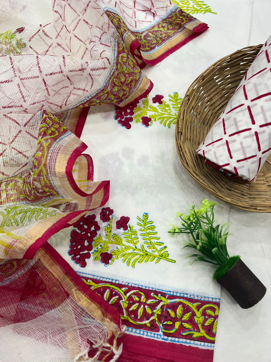 Printed cotton Suit With kota Doriya Dupatta