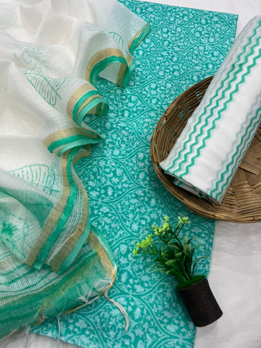 Exclusive Cotton Suit Set With Kota Doriya Dupatta