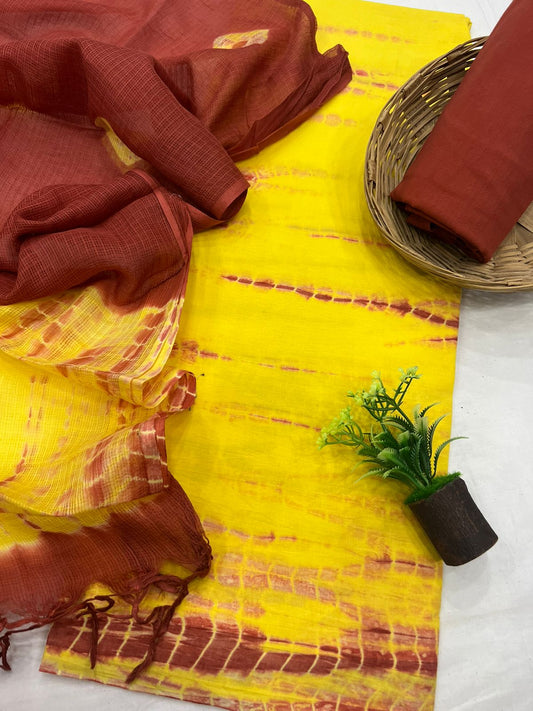 Double Shade Cotton Suit Set With Kota Doriya Dupatta