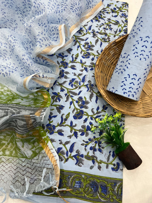 Bagru Cotton Suit Set With Kota Doriya Dupatta
