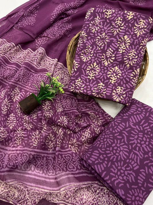 Cotton Suit With Chiffon Suit