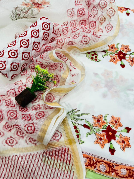 Bagru Print Cotton Suit Set With Kota Doriya Dupatta