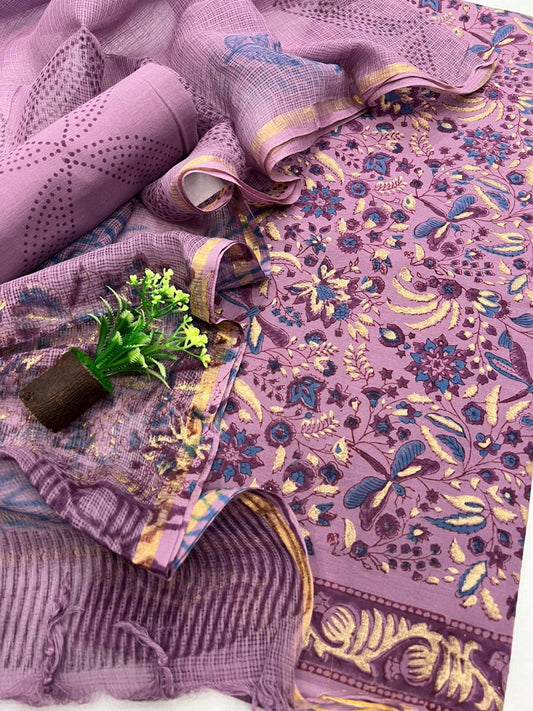 Foil Printed Cotton Suit With Kota Doriya Dupatta