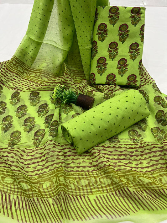 Cotton Suit With Chiffon Suit