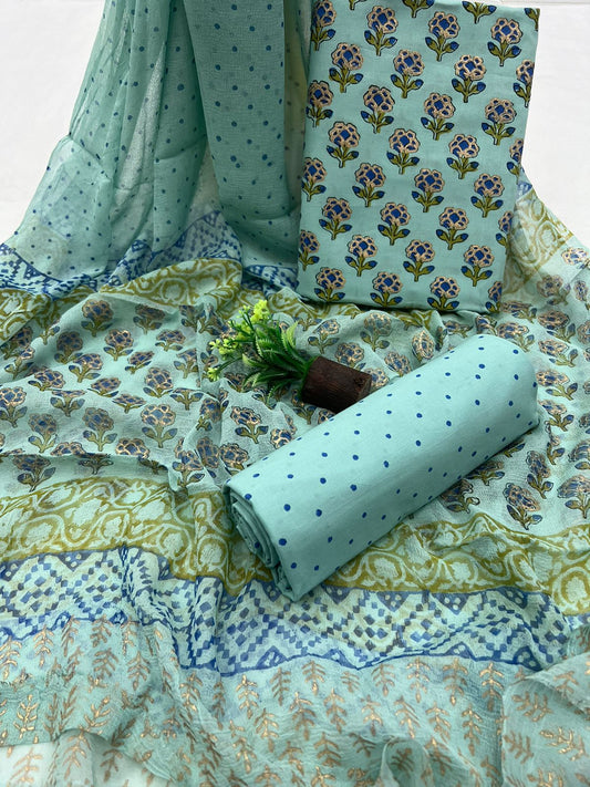 Hand Block Printed Chiffon Suit