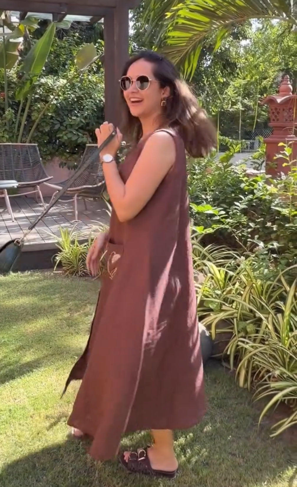 100% Pure Linen Embroidered Midi Dress