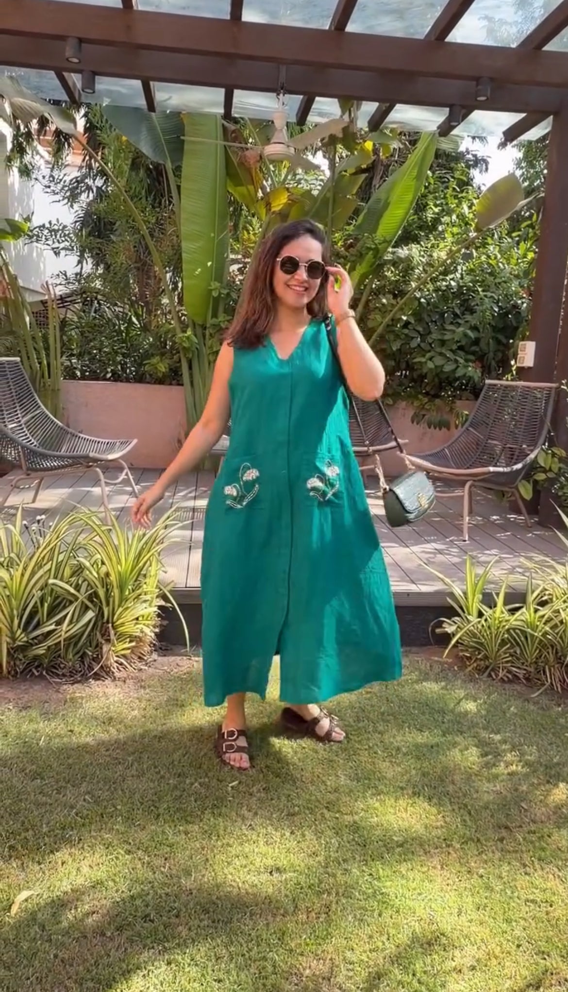 100% Pure Linen Embroidered Midi Dress