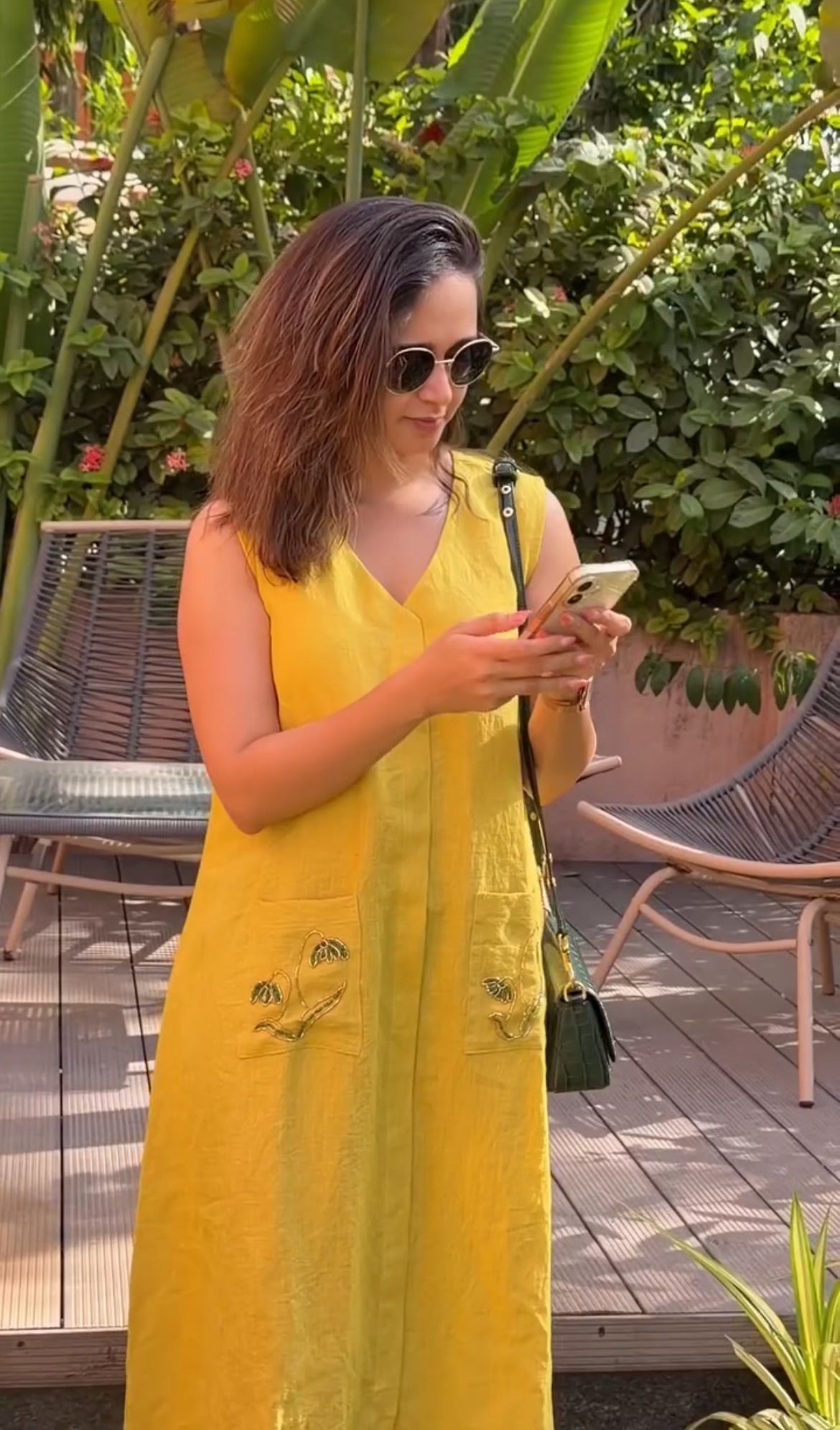 100% Pure Linen Embroidered Midi Dress