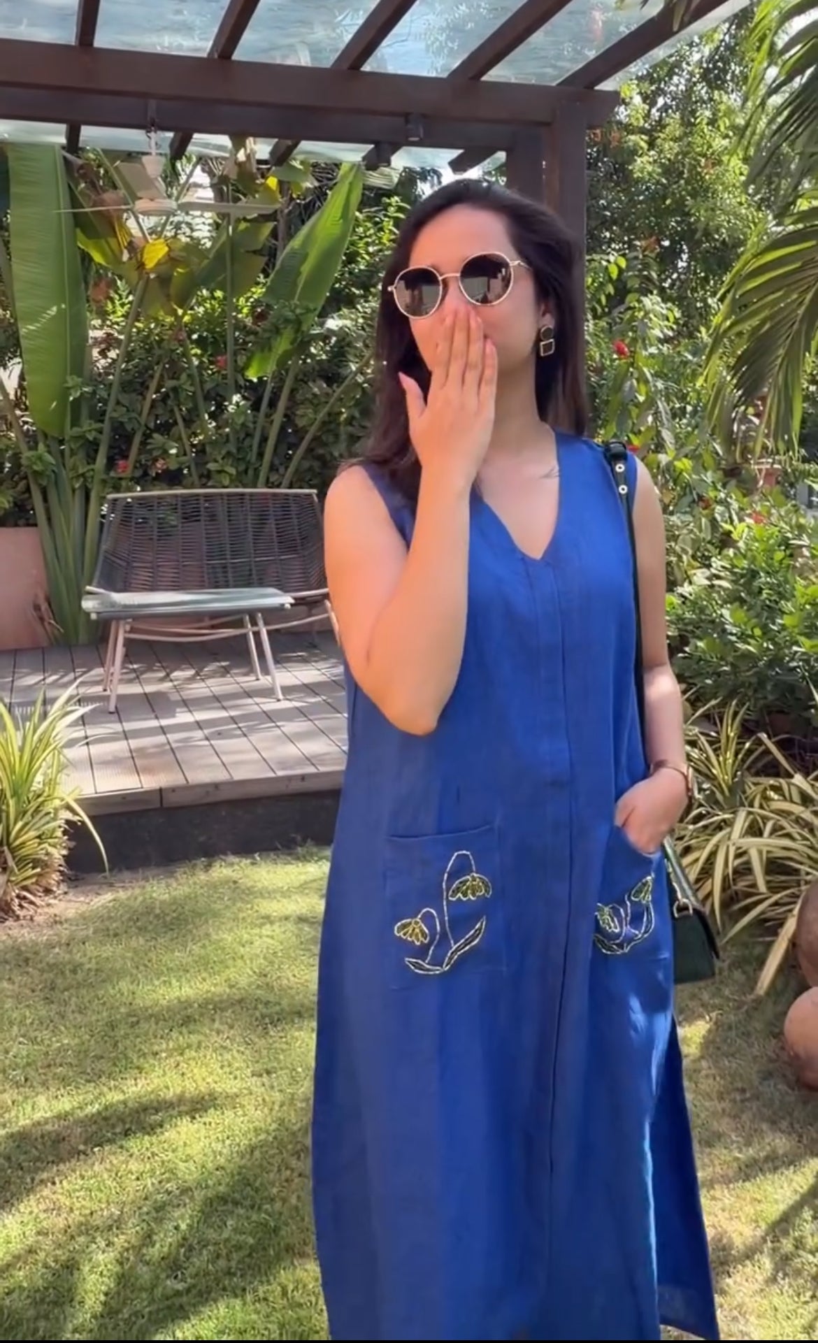 100% Pure Linen Embroidered Midi Dress